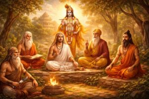 Divine gathering in a sacred forest